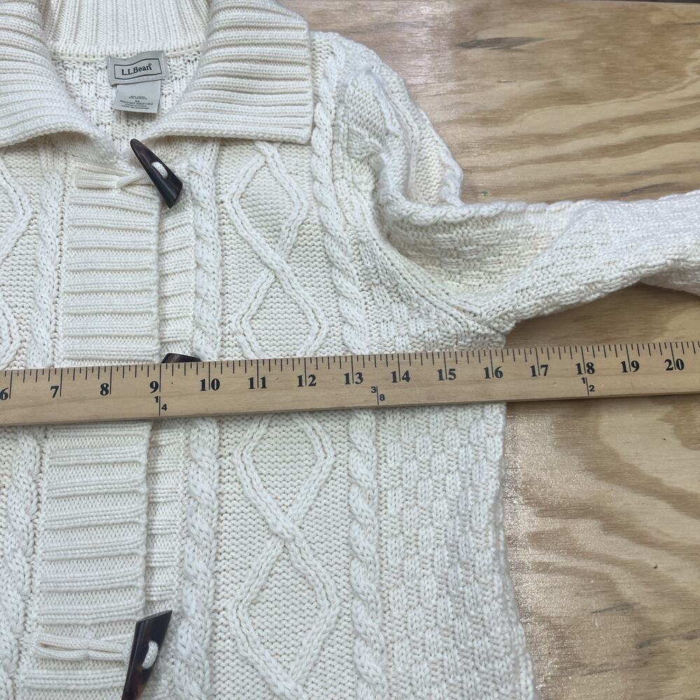 LL Bean Wool Blend Cardigan Cable Knit Fisherman Toggle Button Size Medium - Picture 11 of 13